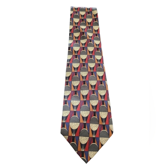 Jos. A. Bank 100% Silk Hunter Green Blue Brown Geometric Men's Tie - Picture 1 of 7